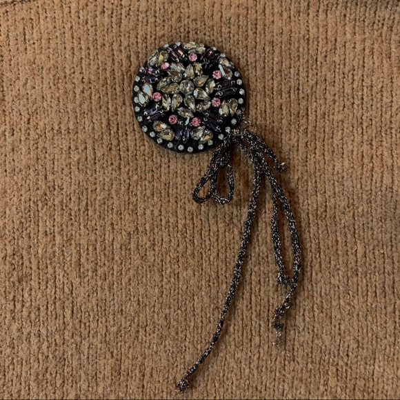 YEAR of THE DRAGON Stars Cross BEIGE WOOL Oversized JEWELED Turtleneck SWEATER - Picture 4 of 9